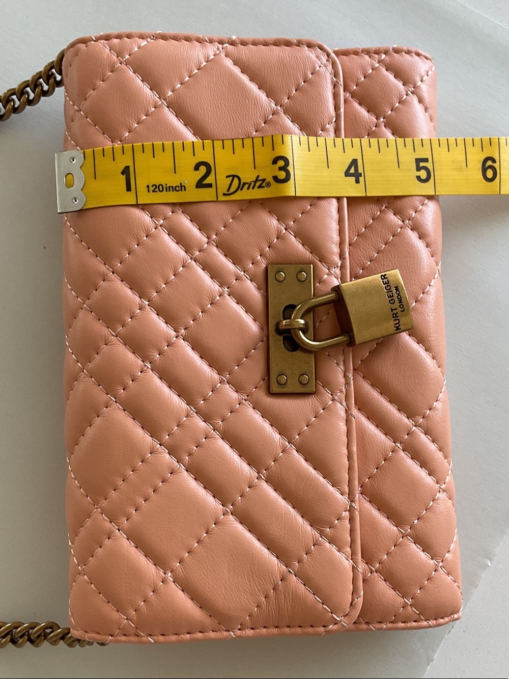 KURT GEIGER Quilted Peach Leather Chain Crossbody | Shoulder Bag - Picture 6 of 16